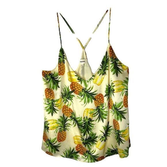 L'AGENCE Kylee Racer Pineapple Summer Silk Tank Top Sleeveless Tropical Size L - Picture 3 of 7